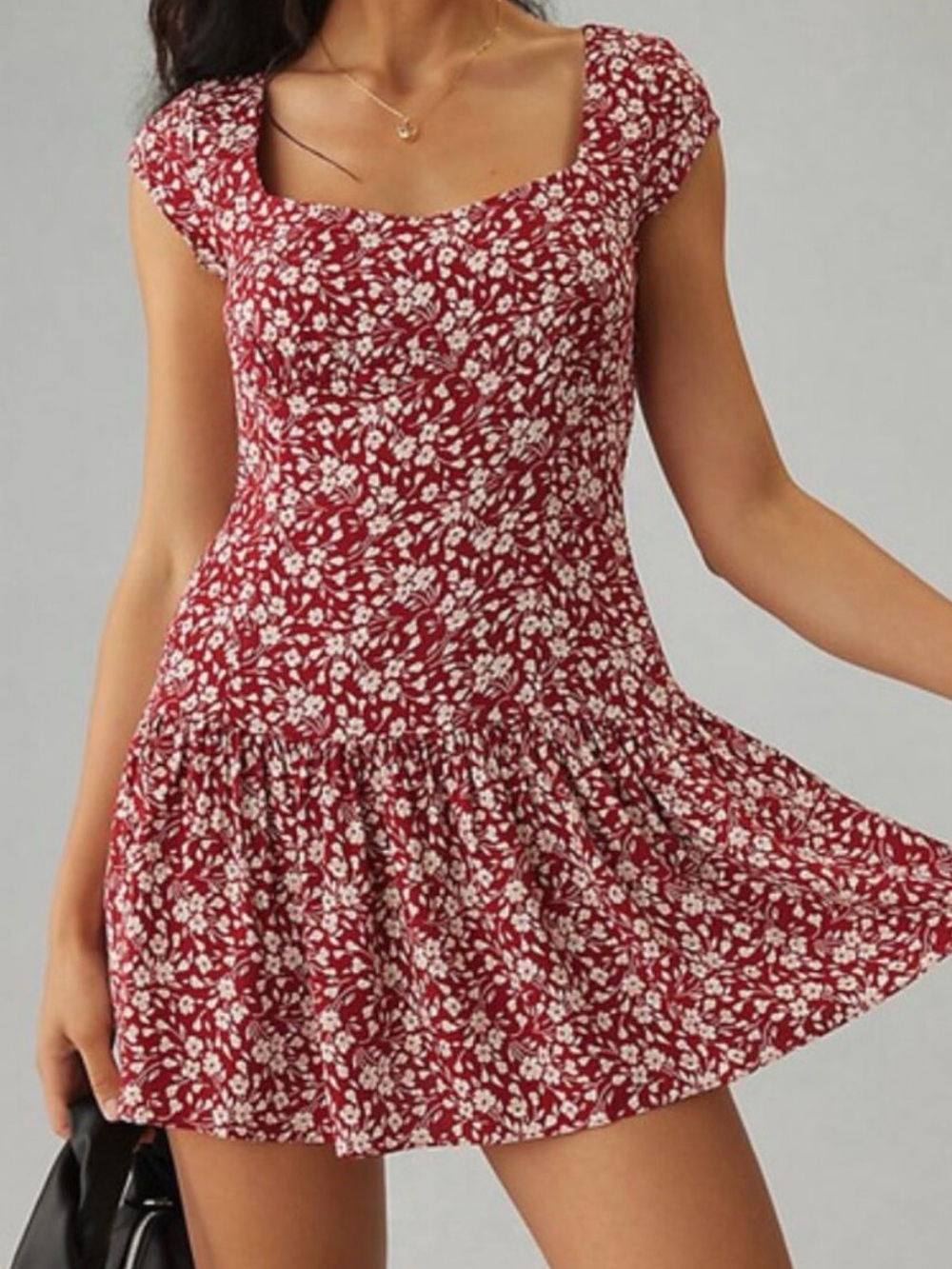 Reformation Red Floral Square-Neck Mini Dress